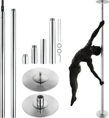 Produktbild von Professionelle Tanzstange, drehbare statische Tanzstange, tragbare abnehmbare Stange, 45 mm robuste Edelstahlstange, höhenverstellbare Fitnessstange, für Heimtraining, Fitnessstudio, silberfarben