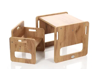 Produktbild von Kids Helper Kindersitzgruppe Eiche Kindertisch mit Stühlen Montessori Kindermöbel MDF