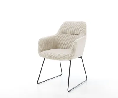 Produktbild von DELIFE Esszimmerstuhl Pejo-Flex Cord Beige Kufengestell Schwarz Taschenfederkern