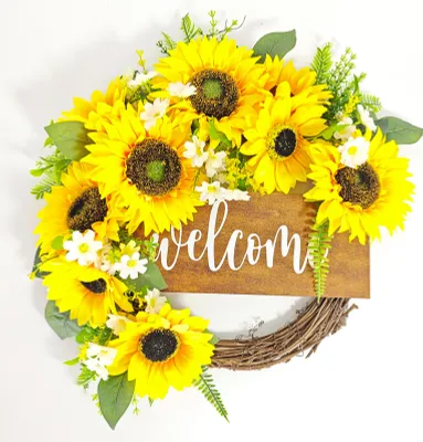 Produktbild von Künstlicher Sonnenblumenkranz, 45*40 cm, dekorativer Türkranz für Innen- und Außenbereich