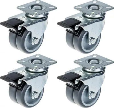 Immagine prodotto di ruote gemelle da 75 mm 3" in gomma grigia girevoli con freno portata 400 kg, set da 4
