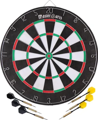 Produktbild von Masterdarts Dartscheibe mit 6 Darts – Doppelseitige Dartscheibe – Kinder Dartscheibe mit 6 Pfeilen – Kork Dartscheibe mit Haken – 45 CM Schwarz