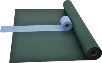 Produktbild von Sensalux Kombi-Set 1 Tischdeckenrolle 1,18m x 25m grün + Tischläufer 15cm hellblau
