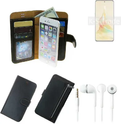 Produktbild von TOP SET Handy Hülle Schutz Hülle kompatibel mit Oppo Reno8 T 5G  schwarz aus Kunstleder + Kopfhörer Smartphone Tasche vollwertige Geldbörse