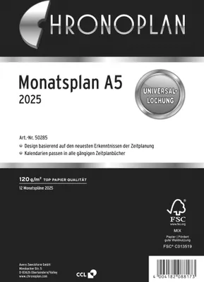 Produktbild von CHRONOPLAN Kalendereinlage 2025 Monatsplan A5