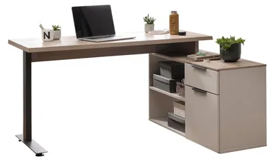 Produktbild von Eckschreibtisch - 140 x 120 cm - 1 Tür - 1 Schublade - Artisan Eiche Nachbildung - Cashmerebraun matt