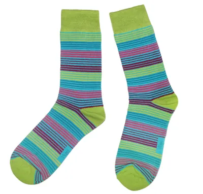 Produktbild von Herren Basic Socken aus Baumwolle Bunte Ringel Kiwi Größe 43-46