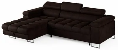 Image de ECKSOFA CLOUD : Canapé d'angle Braun en velours, avec fonction couchage et coffre de rangement