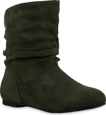 A single dark green boot is shown against a white background.