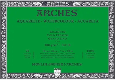 Productafbeelding van Arches - A1795058 - Aquarel Papier Blok - 7" x 10" - 20 Vellen - 300gsm - Koud geperst - Wit