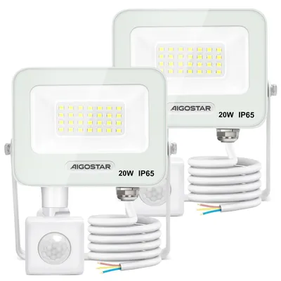 LED-Außenspot 20 W, 2er-Set, PIR-Sensor, 1650 lm, IP65, kaltweiß