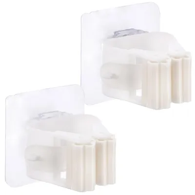 Image de Support pour mops et balais - Pour mops et balais - Adhésif - Lot de 2 - Blanc