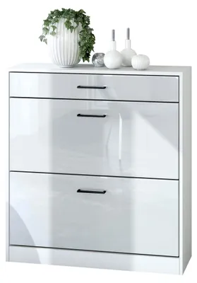 Produktbild von Schuhschrank Schuhkipper Elvas 89 x 95,5 x 27 cm, Germany, Korpus in Weiß matt, Front in Weiß Hochglanz | Große Farbauswahl