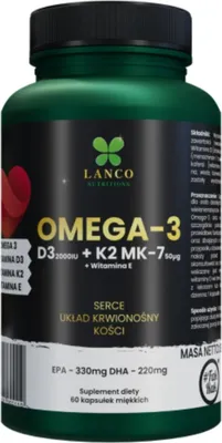 Zdjęcie produktu dla Lanco Nutritions Omega 3 + D3 + K2 Kwasy Omega-3 Kapsułki 60 Szt.