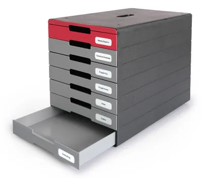 Produktbild von Ablagebox mit 7 Schubladen, rot, 250 x 322 x 365 mm
