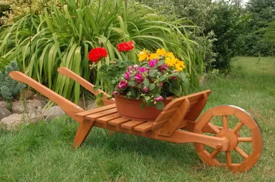 Produktbild von XXL Schubkarre, HolzSchubkarre, Pflanzkarre, Holz, 1,25 m lang, Garten, massiv