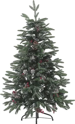 Produktbild von BELIANI Weihnachtsbaum 120 cm Grün/ Rot Schnee bestreut mit Zapfen, Stechpalmenbeeren und Kunstschnee Weihnachtszeit/ Weihnachten/ Wohnzimmer Modern