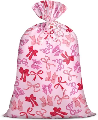 Imagen del producto de Bolsa de plástico grande para regalos, con lazo rosa, de 91,4 x 56 cm, 1 unidad, ideal para cumpleaños