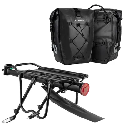 Produktbild von ROCKBROS Fahrrad Gepäckträger Aluminium 24-29 Zoll mit Reflektor und Gepäckträgertasche 2er Set 25-32L Wasserdicht Schwarz