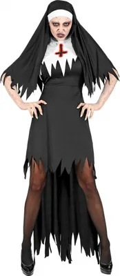 Produktbild von Dämonische Nonne Damenkostüm mit Haube als Verkleidung für Halloween und Fasching Größe: S