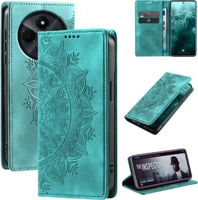 Produktbild von Mandala Handyhülle für Xiaomi Redmi 14C RFID Schutz Klapphülle Case Cover Design Schutzhülle Farbe: Türkis