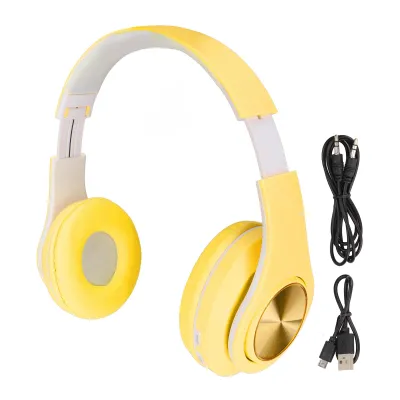 Zdjęcie produktu dla Zestaw słuchawkowy Bluetooth z redukcją szumów, składane słuchawki nauszne z kolorowym podświetleniem do telefonu komórkowego i laptopa, żółte