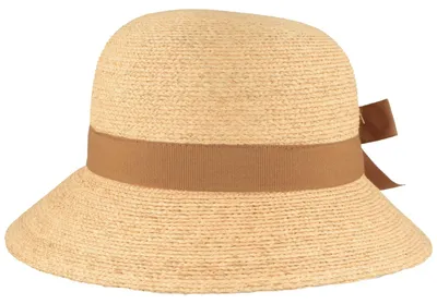 Sommerliche Glocke aus 100% Stroh mit breitem Zierband von Hut-Breiter in beige
