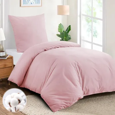 Produktbild von Bettwäsche-Set Baumwolle Rosa 155x220 cm mit Kissenbezug 80x80 cm mit Reißverschluss