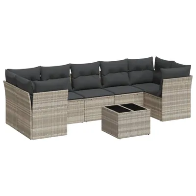 Produktbild von vidaXL 8-tlg. Garten-Sofagarnitur mit Kissen Hellgrau Poly Rattan
