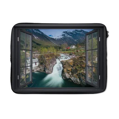 Produktbild von MuchoWow® Laptop Hülle 13 Zoll Aussicht - Berg - Haus Laptoptasche - Laptophülle - Sleeve - Rundumschutz