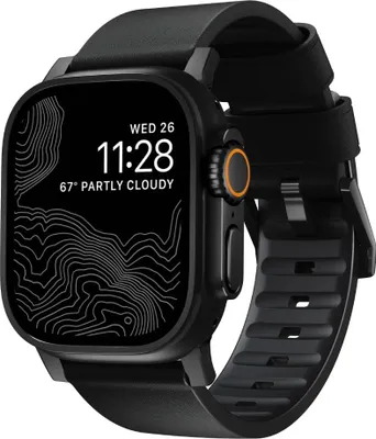 Image de Nomad Active Pro cuir bracelet pro noir / noir hardware 45/46/49 mm – 100% étanche – Cuir Heinen imperméable – Résiste à une force de glissement latéral de 5-20 kgf - Noir