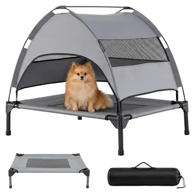 Produktbild von Hundebett, erhöhte Hundeliege, Hundehütte mit Sonnendach, Tierbedarf, Outdoor, Größe L, Grau