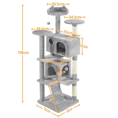 Zdjęcie produktu dla Yaheetech drapak wysokość 178 cm Stabilny drapak dla kota Drapak dla kota Mebel dla kota, drzewko wspinaczkowe dla kotów, jasnoszary