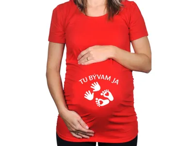 Obrázok produktu pre Červené tehotenské tričko s nápisom Tu bývam ja