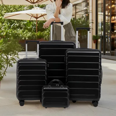 Produktbild von STILVORA Kofferset 4-teilig 14/19/24/28 Zoll mit Zahlenschloss und Schutzfüßen, Reisekoffer-Set mit Seitengriffen und Haken, Gepäckset mit Kosmetiktasche
