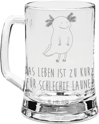 Produktbild von Mr. & Mrs. Panda Bierkrug Glas Axolotl Glücklich - Transparent - Geschenk, Lebensfroh, Seidel, Humpen, Motivationsspruch, Lurch, Glaskrug, Krug, Gute Laune, Schwanzlurch