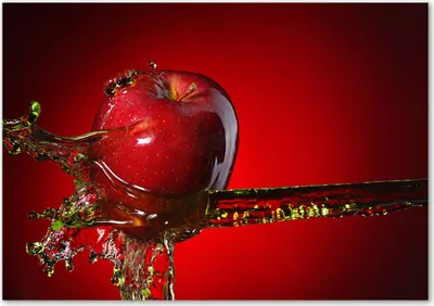 Produktbild von Tulup® Glas-Bild - 100 x 70 - Wandbild aus Glas - Wandkunst - Wandbild hinter gehärtetem Sicherheitsglas - Essen & Getränke - Apfel Wasser - Rot
