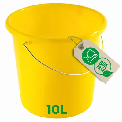 Productafbeelding van Novaliv emmer, 10 liter, geel, met maatverdeling - Verfbak 10 liter, diameter 28,5 cm. Praktische alleskunner met schaal, ideaal voor huishouden en tuin, geschikt als emmer, wateremmer, dweil emmer
