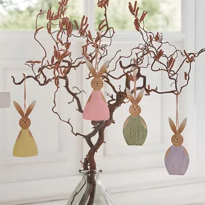 Produktbild von 4x Hänger "Osterhasen" aus Metall, Osterdeko 13 cm hoch, Dekohänger für Ast, Zweig, Osterstrauch, Frühlingsdeko