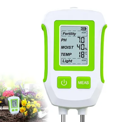 Zdjęcie produktu dla Miernik wilgotności gleby - 5 w 1 - pH, wilgotność, nawożenie, temperatura i nasłonecznienie - Wyświetlacz LCD z podświetleniem