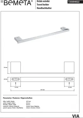 Immagine prodotto di Portasciugamani Bemeta Via 420 mm cromato