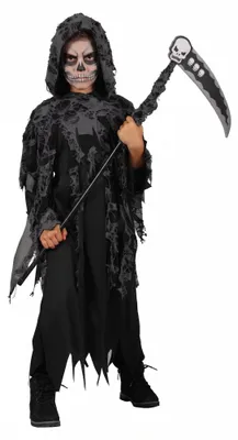 Produktbild von Sensenmann - Skelett Halloween Kostüm Kinder Kindergröße: 92-104