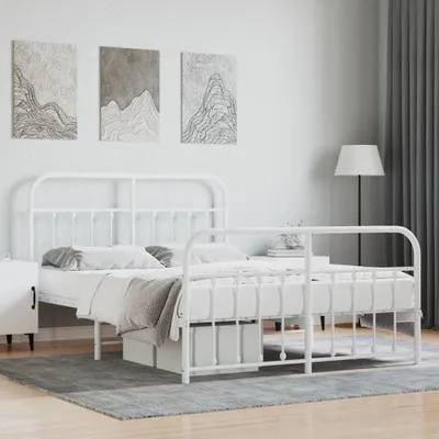 Produktbild von The Living Store Bettgestell mit Kopf- und Fußteil Metall Weiß 140x200 cm