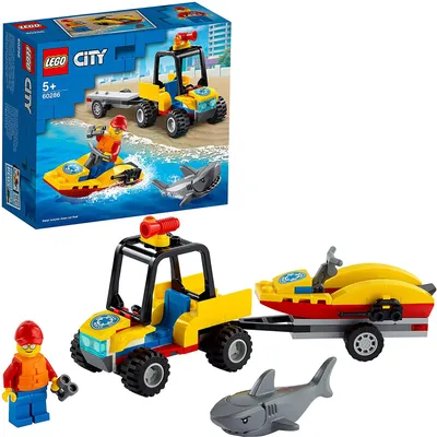 Produktbild von LEGO 60286 City Strand-Rettungsquad mit Wassermotorrad und Hai-Figur, Spielzeug für Mädchen und Jungen ab 5 Jahre, kleines Geschenk für Kinder