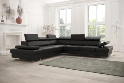Produktbild von Ecksofa Galaxy MAX mit Schlaffunktion & Bettkasten – Kunstleder MADRIT, verstellbare Kopfstützen & Armlehne, Schwarz - Links