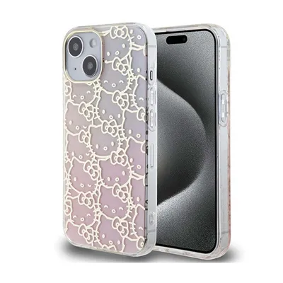 Obrázok produktu pre Puzdro Hello Kitty IML Gradient Electrop Crowded Kitty na hlavu pre iPhone 15, ružové