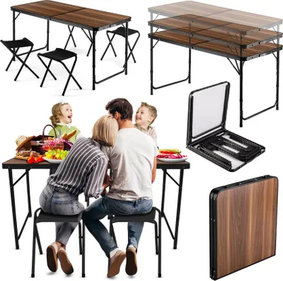 Produktbild von Outtec® Campingtisch mit 4 stühlen - 120 x 60 cm - höhenverstellbar Klein Tisch, Klapptisch, Balkontisch, Table - für Camping, Balkon, Garten, Strand