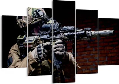 Produktbild von Bild auf Leinwand - Leinwandbild - Soldat Gewehr - 150x100cm - Wand Bild - Wanddeko - Wandbilder - Leinwanddruck - Bilder - Kunstdruck - Wanddekoration - Leinwand bilder - Wandkunst - EA150x100-3785
