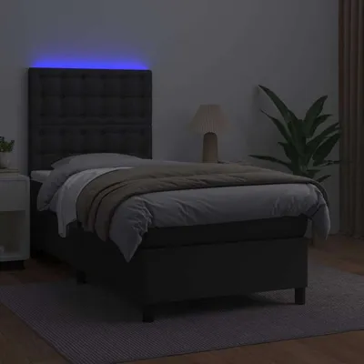 Produktbild von The Living Store Boxspringbett mit Matratze & LED Schwarz 100x200 cm Kunstleder