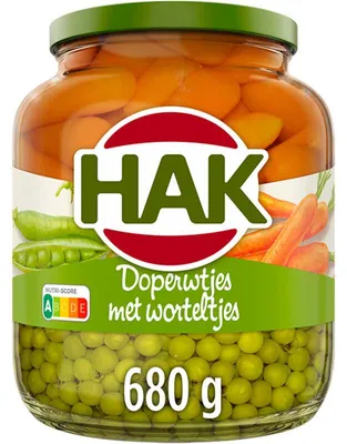 Immagine prodotto di Hak Doperwtjes met Worteltjes 680 g – Piselli freschi e carote dolci